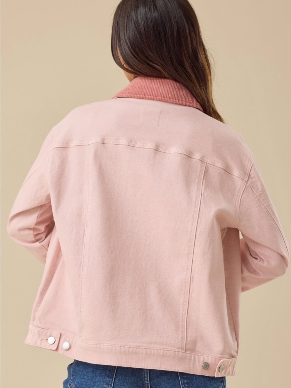 Altar'd State Blush Pink Corduroy-Collar Jean Jacket - Picture 3 of 6